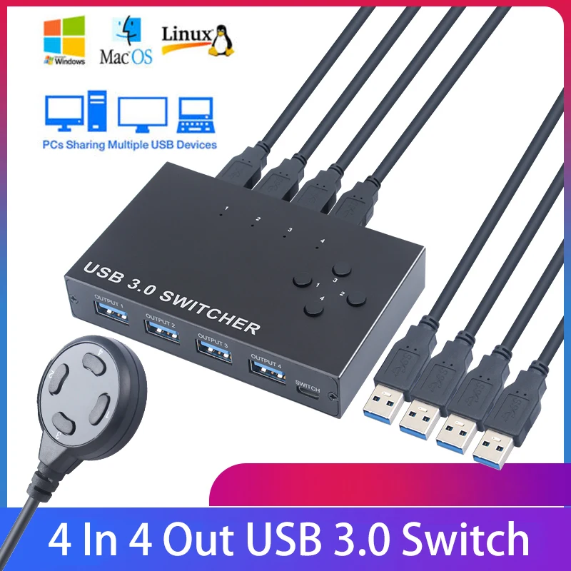 

Selector 4 Port KM Switch USB Peripheral Switcher USB 3.0 Switch 4 in 4 out splitter
