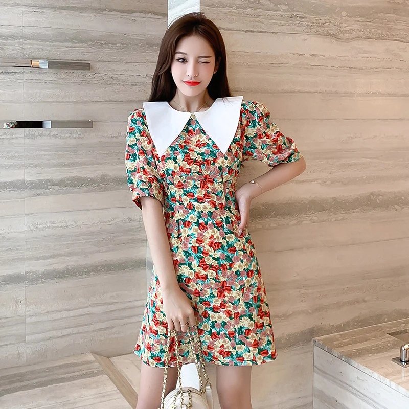 Фиолетовое Цветочное платье для женщин лето 2020 корейское Ретро французское с