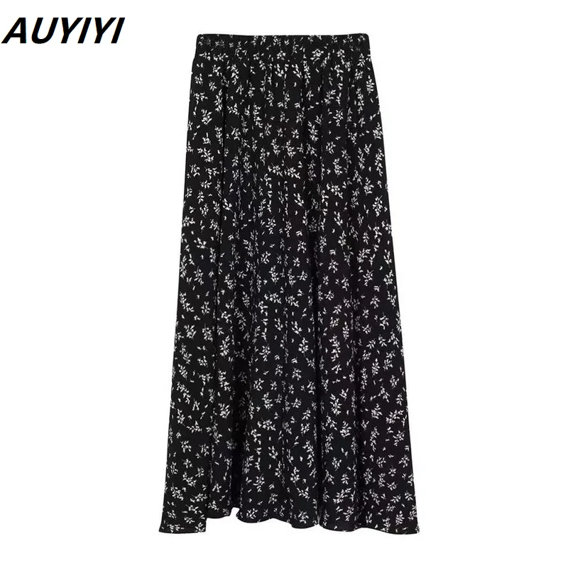 

New Women Fashion Chiffon Floral Style New Stretch High Waist Floral Skirt Casual All-match White Chiffon A-line Long Skirt 2021