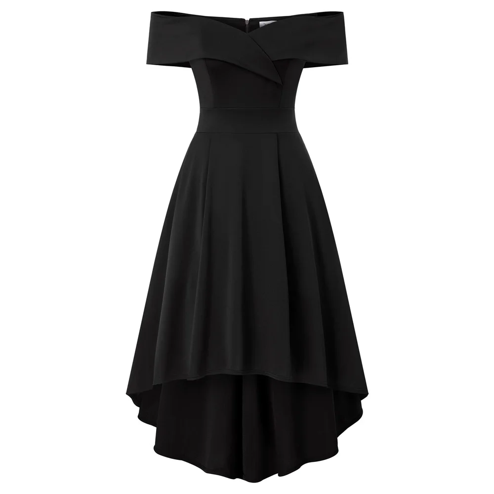 

Jasambac Women's Off Shoulder High Low A Line Wedding Guest Party Cocktail Dress Folder Over Flared Swing Skater Dresses A30
