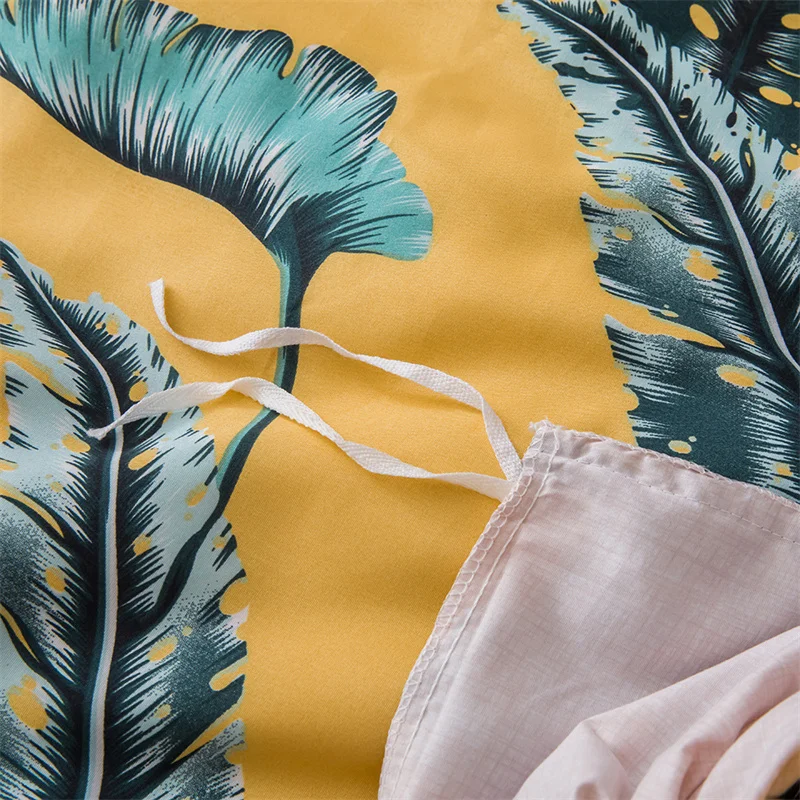 

American Rainforest Leaf Print Duvet Cover Set Yellow Plant Flower Geometry Home Textile Queen King Bedding Set 3pcs(No Sheet)