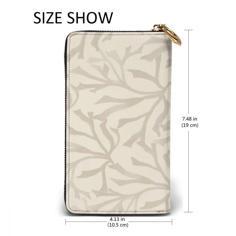 

Fashion Leather Wallet Coral Prints Beige Long Zipper Wallet Clutch Bag Purse for Woman Man Girls Boys
