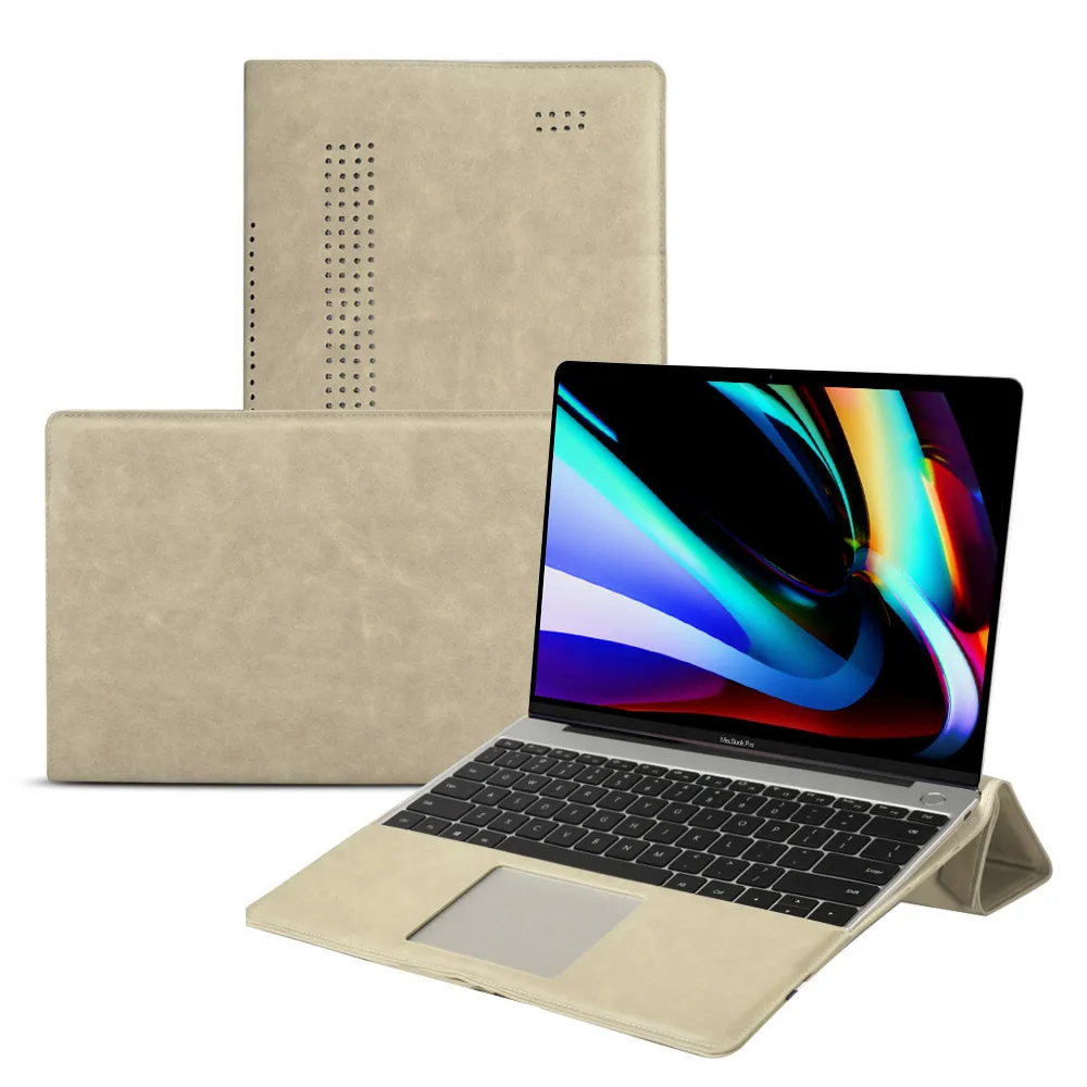 Khaki Чехол для ноутбука из искусственной кожи для MacBook Pro, 16 дюймов, защита для угла, ударопрочный чехол для планшета, чехол для MacBook Pro, чехол для ноутбука+ кронштейн - Цвет: Khaki