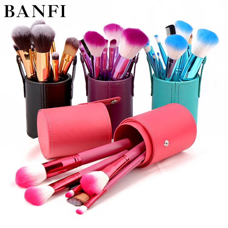 

BANFI 12pcs Wool Fiber Tube Makeup Brush Set Wooden Handle Makeup Full Foundation Brush Eye Shadow Brush Cosmetics Beauty Tools