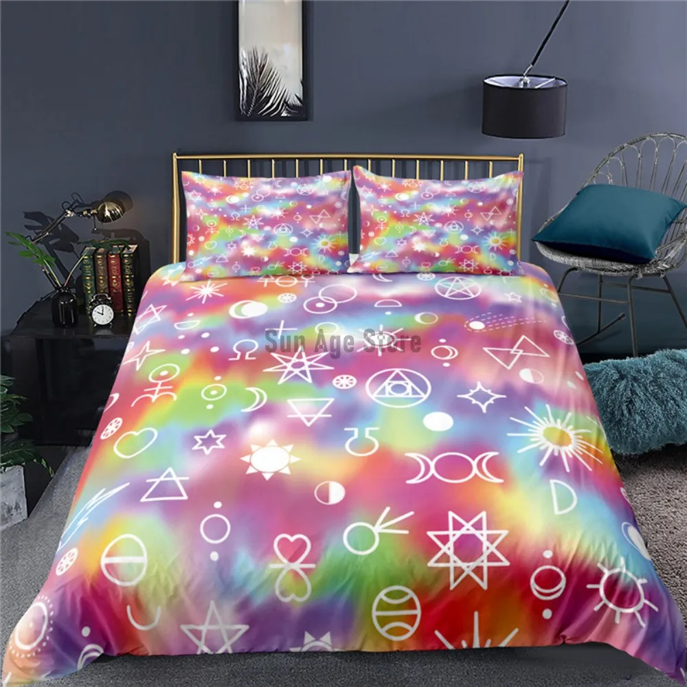

Fashion Colorful Geometry Bedding Queen Soft Bedclothes Twill Bohemian Print Duvet Cover with Pillowcases 2/3pcs Bed Bedlinen