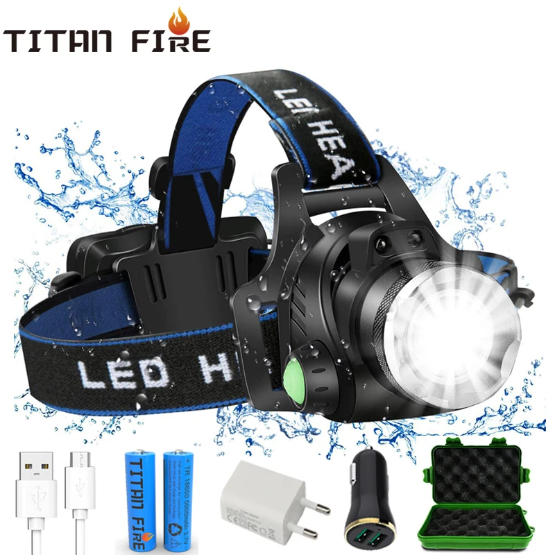 Светодиодный налобный фонарь T20 TL900 зарядка через USB с ИК датчиком движения