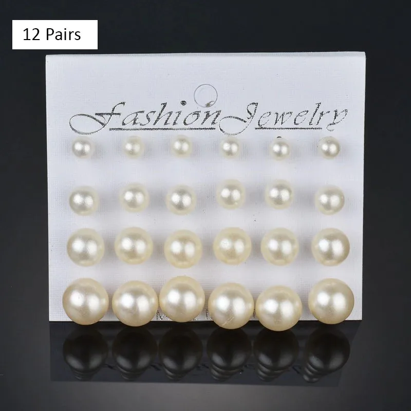 12 Pairs 12/9 пар/компл. Для женщин с цветами и жемчугом сережки-гвоздики с кристаллами для девочек элегантное розовое Цветочное сердце подарочный набор украшений для ушей - Окраска металла: 12 Pairs