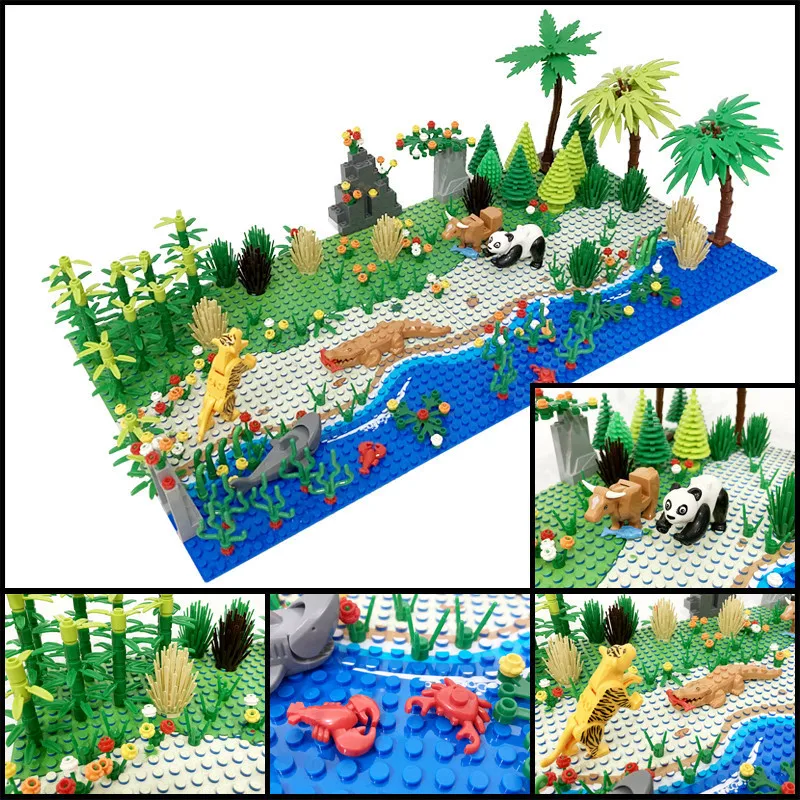 Креативные блоки MOC зеленый куст цветок трава растения лес сад аксессуары