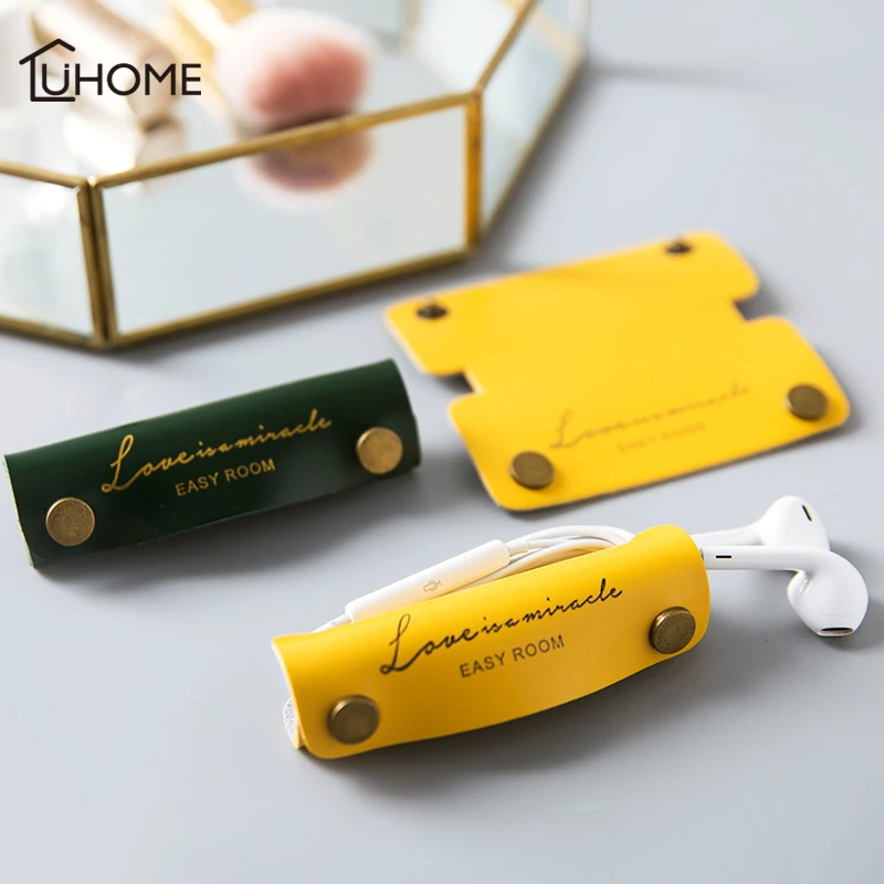 Многофункциональная настольная намотка для кабеля телефона кожаный зажим