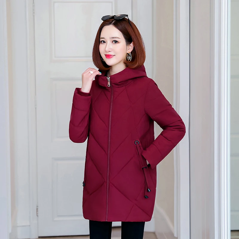 

Длинная женская куртка, однотонное зимнее пальто с капюшоном для женщин, толстая Женская парка на молнии, пальто с воротником-стойкой, Женск...