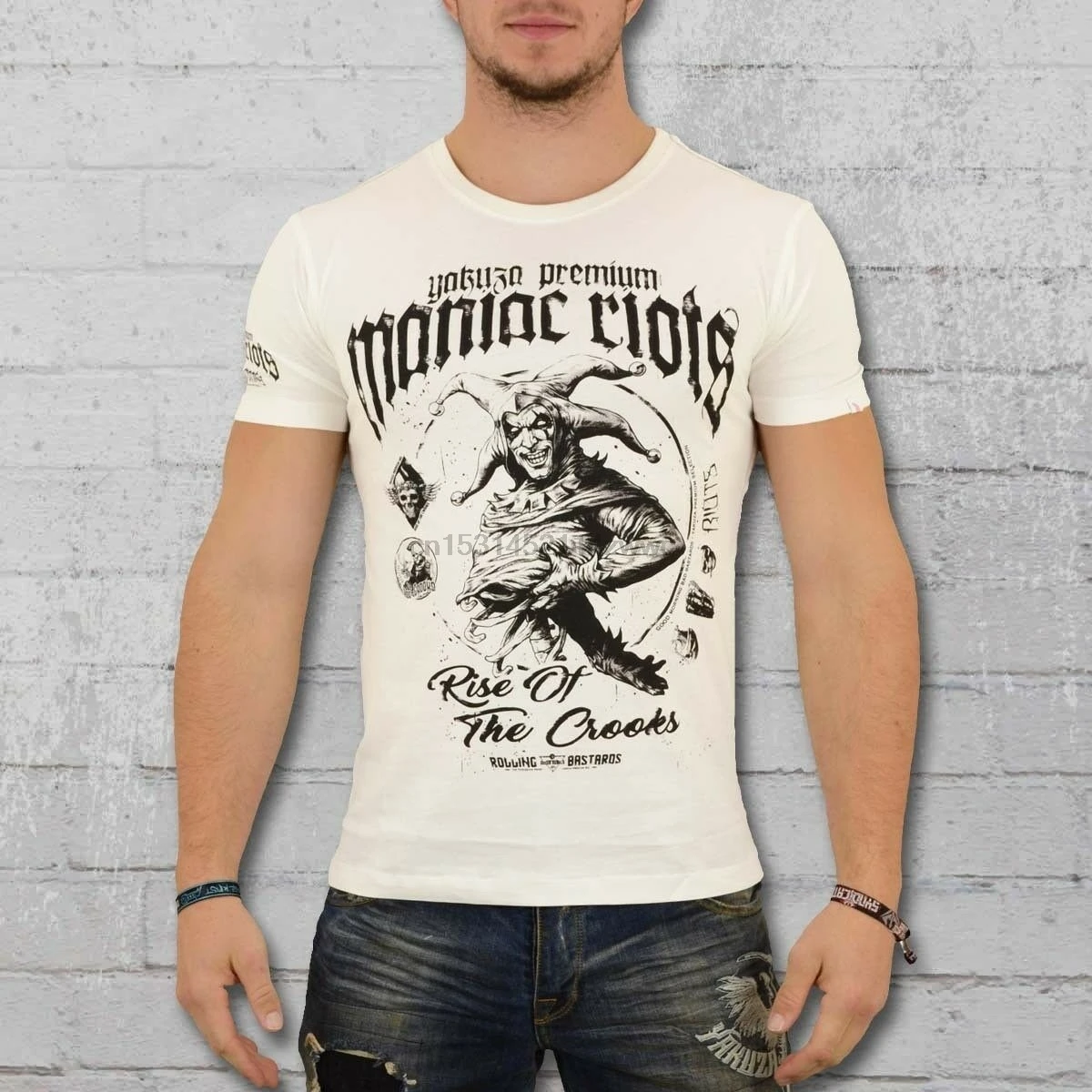 

Yakuza Premium Men's T-shirt Maniac Riot White Men- Mans Unique Cotton Short Sleeves O-Neck T Shirt