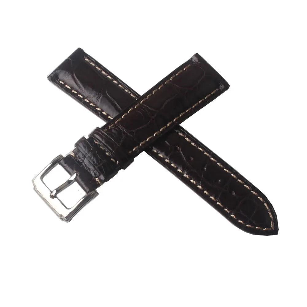 

Watchband Black Brown Alligator Crocodile Leather Watch strap With White line stitch 18mm 19mm 20mm 21mm 22mm for men wristwatch