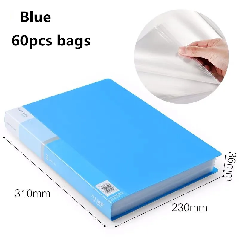 60PCS Bag Blue 2 30 60 80 страниц A4 папка для файлов музыкальная смотровая бумага Органайзер сумка для хранения стол сумки для документов лист протекторы чехол канцелярские принадлежности - Цвет: 60PCS Bag Blue 2