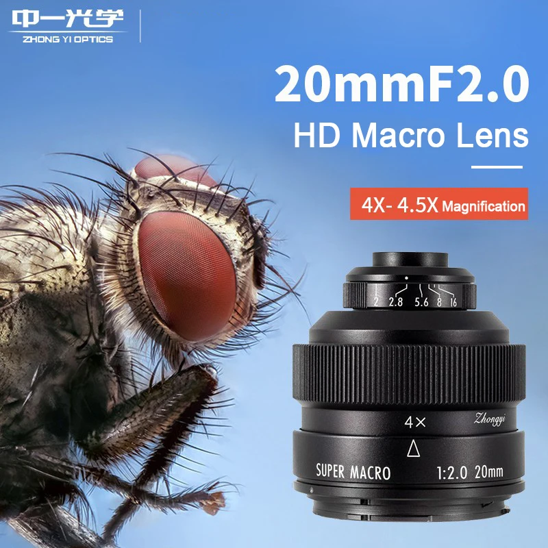 Zhongyi 20 мм F2 4.5X Супер Макро объектив полная Рамка для Canon EF/EF-M Nikon F Sony E Pentax K Olympus M4/3
