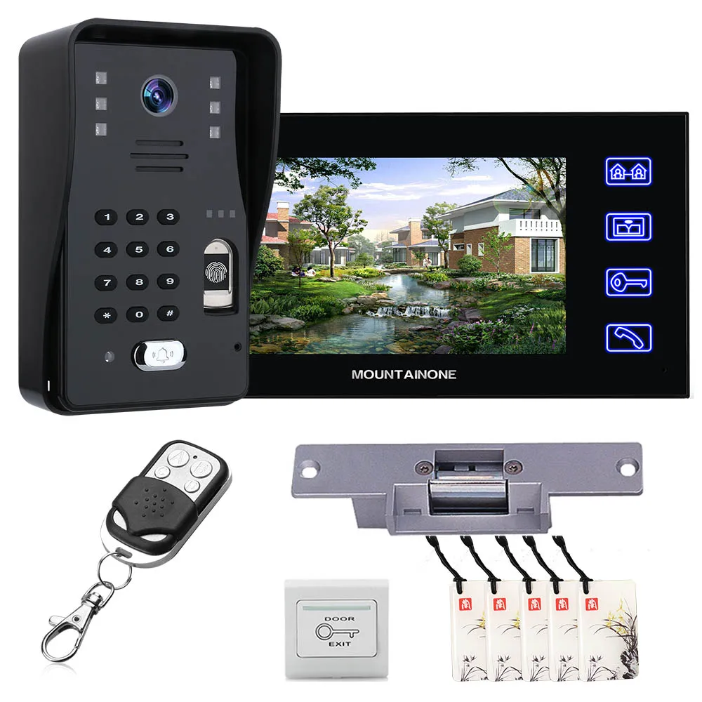 

7inch Fingerprint RFID Video Door Phone Intercom Doorbell With NO Electric Strike Lock+ Wireless Remote Control unlock
