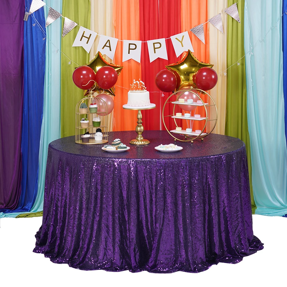 Скатерть с фиолетовыми блестками круглая скатерть для свадьбы дня рождения
