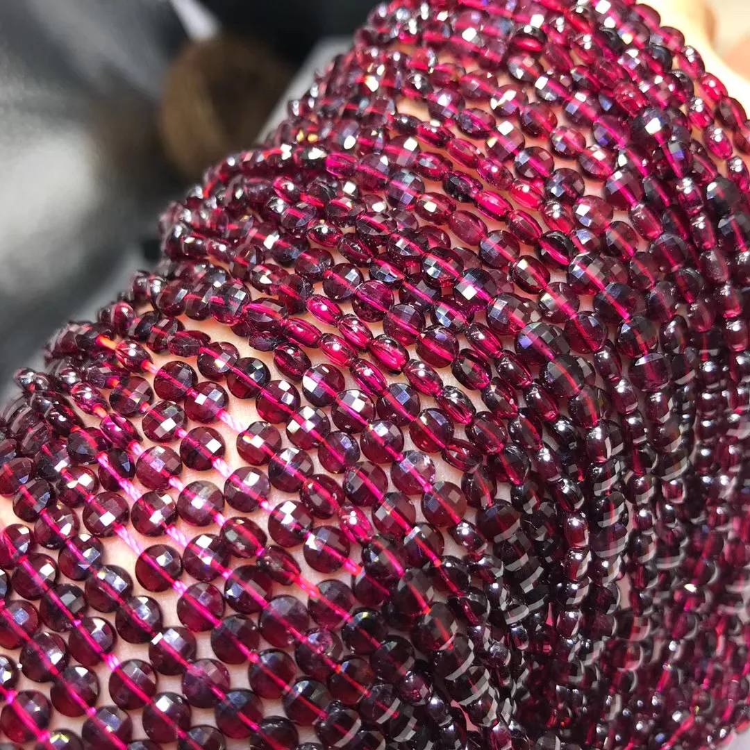 Natural Semi-precious Round Cake Loose Beads Garnet Beadwork Jewelry Making Production DIY Necklace Bracelet Accessories 4x3mm | Украшения