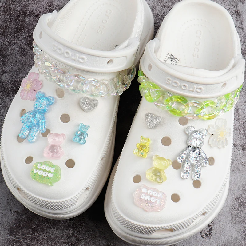

Croc Charms Transparent Flash Pink Bear for Crocs Accessories DIY Adaptor Buckle Designer Buckle Decoration Buckle Shoe Flower
