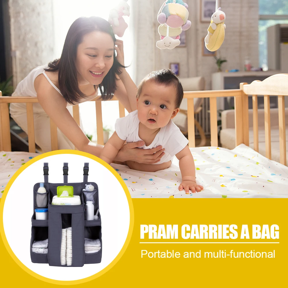 

Hanging Diaper Bag Portable Multi-Purpose Stroller Bag Crib Bedside Storage Container For KIds Boys Girls Papers Bottles Newborn