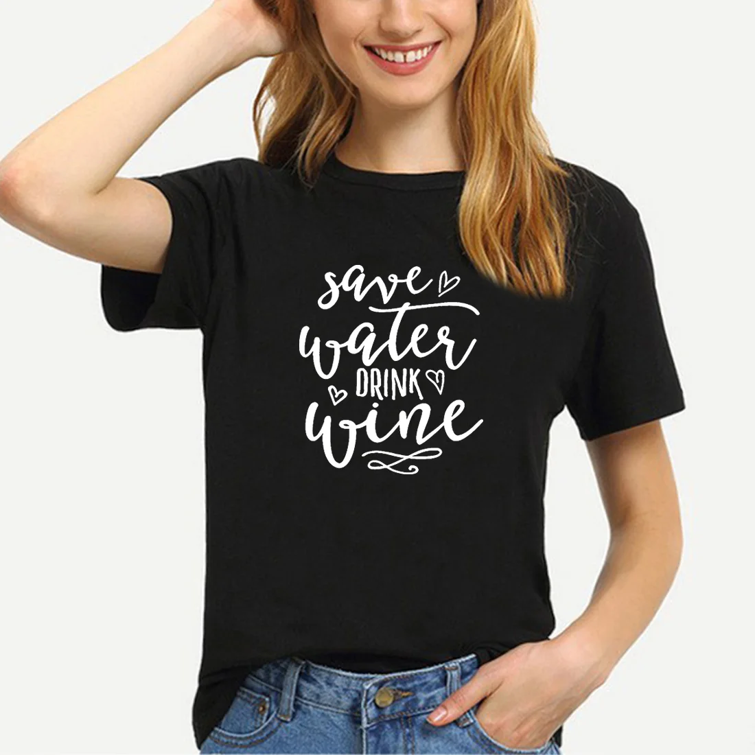 

Save Water Drink Wine Funny T Shirts Women Short Sleeve Cotton Tshirt Women Loose White Tee Shirt Femme Casual Camisas Feminina