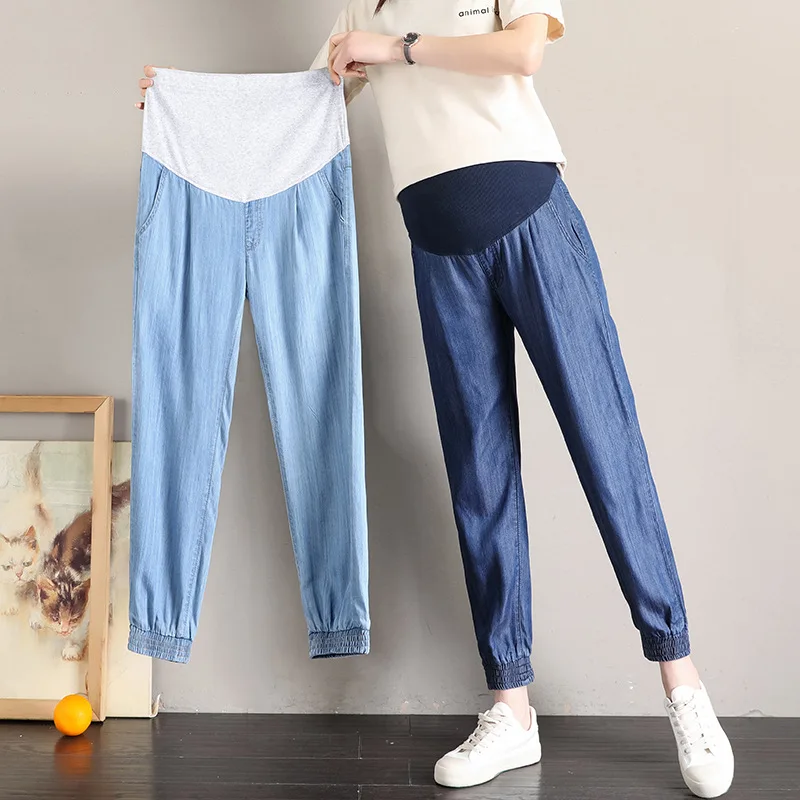Enlarge Fdfklak New Maternity Jeans Pants For Pregnant Women Jeans Blue Trousers L-5XL Plus Size Maternity Clothes For Pregnant Pants