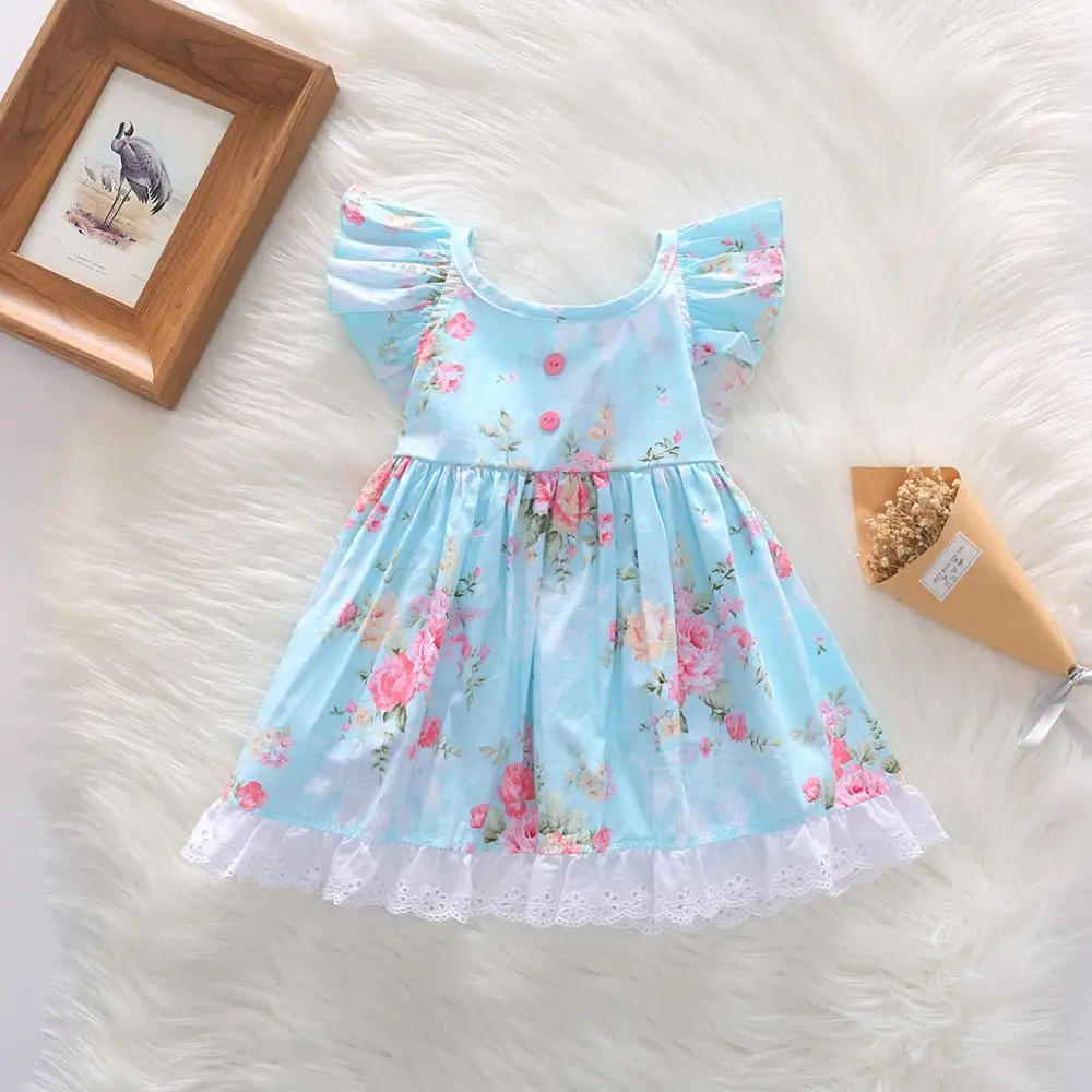 

Sweet Baby Girls Floral Print Sundress Beach Wear Backless Fly Sleeve Adjustable Bow Summer Fashion Dresses