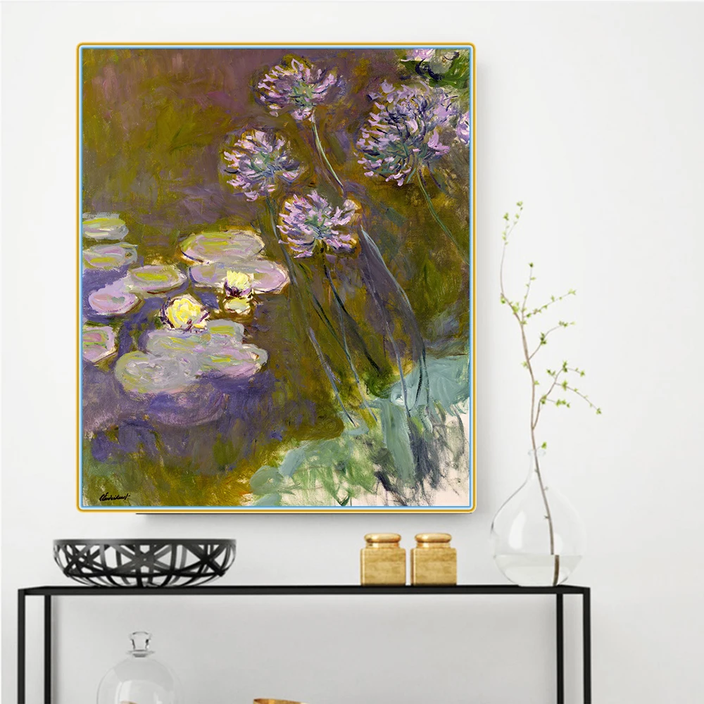 Цитон Клода монета waterводяные лилии и агапантус Canvas холст искусство Масляная