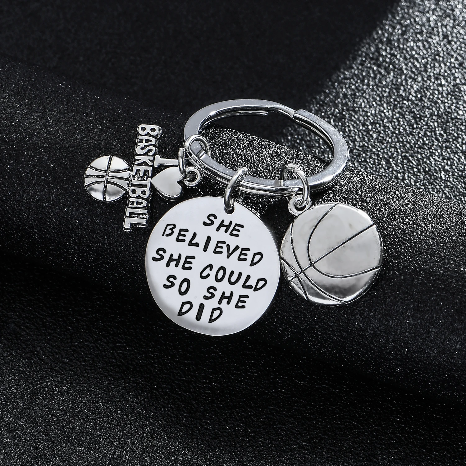 36PCs She Believed She Could So She Did Keychains I Love Basketball Letter Basketball Charm Pendant Keyrings Women Girls Gifts