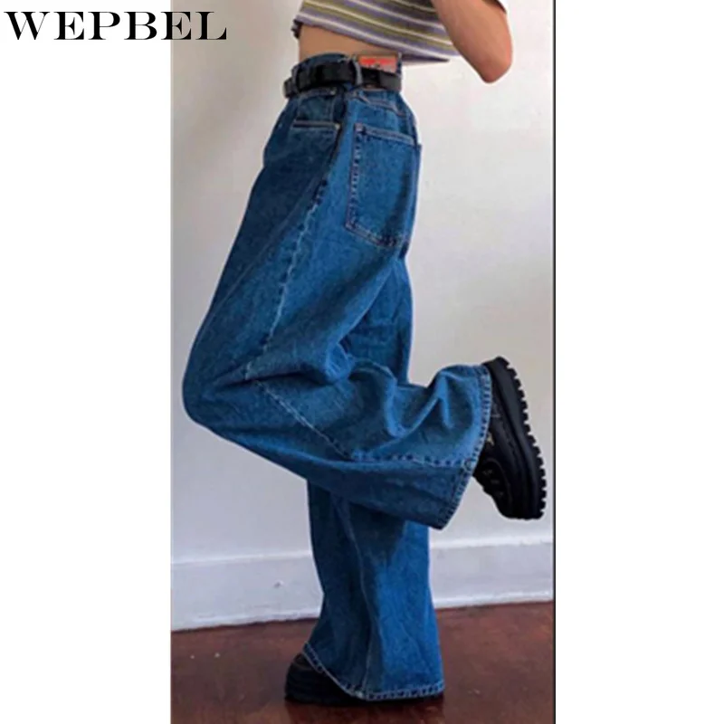 

WEPBEL Women Jeans High Waist Wide Leg Denim Pants Streetwear Vintage 2021 New Fashion Harajuku Straight Loose Trousers