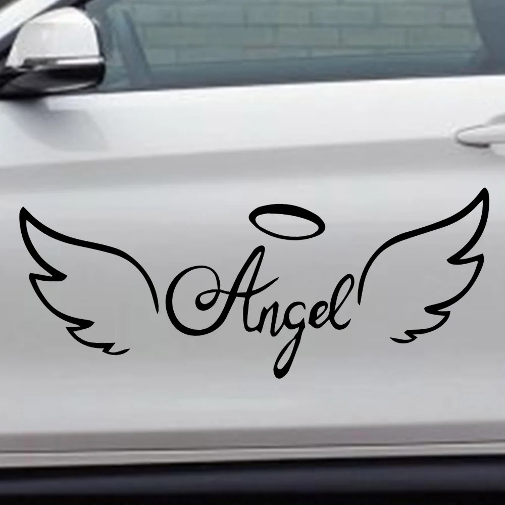 

Cartoon Angel Wings Lettering Car Stickers Motorcycle Decorative Stickers Car Window Rearview Mirror Decals