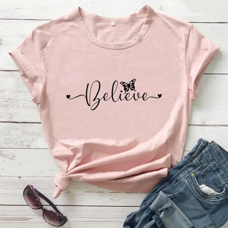 Футболка Летняя с графическим принтом бабочки 100% хлопок | Женская одежда