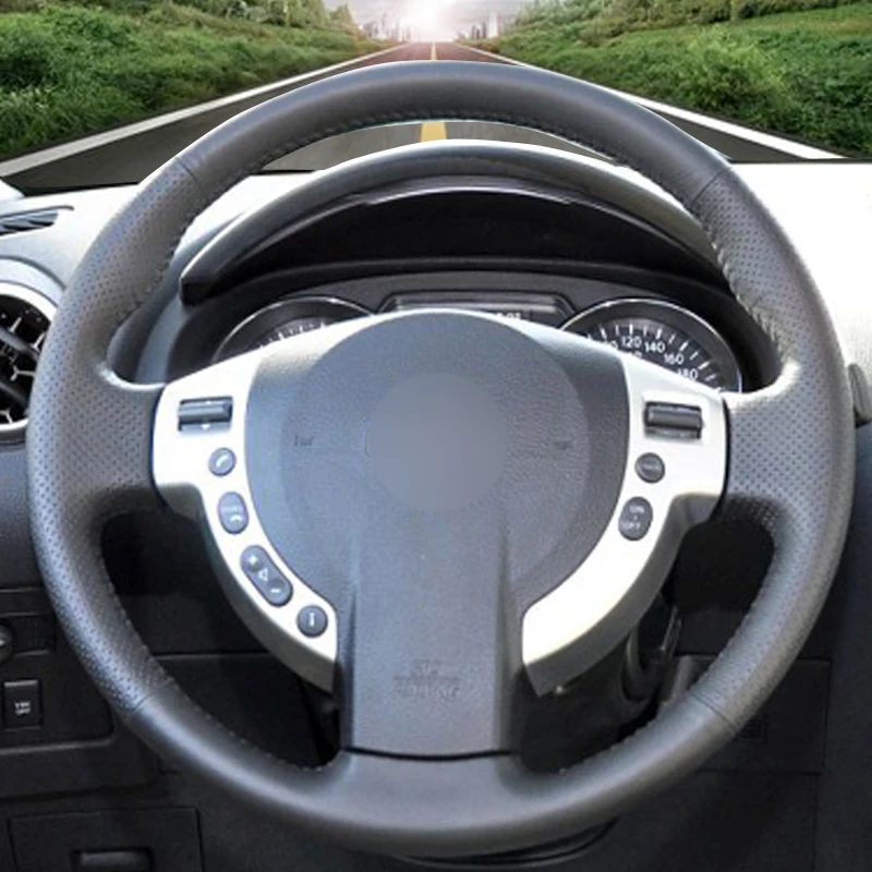 Рука сшитый черный искусственная кожа ПУ Чехлы рулевого колеса автомобиля