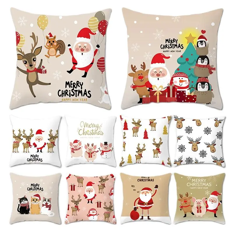 

2021 Suitable For Sofa New Christmas Decoration Pillowcase Pillow Home Decoration Cute Deer Santa Car Cushion45*45cm