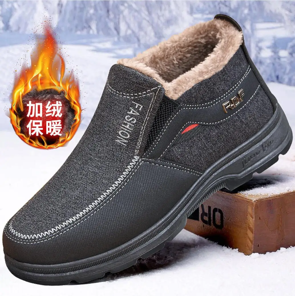 

2021 Winter Booties Hombre Men Plus Velvet Thick Casual Cotton Shoes Comfortable Lightweight Snow Boots Dad Keep Warm Footwear