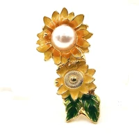 gorgeous vintage stylish green leaf double linear yellow sunflower enamel brooch bandage lapel pin for women outfit accessory