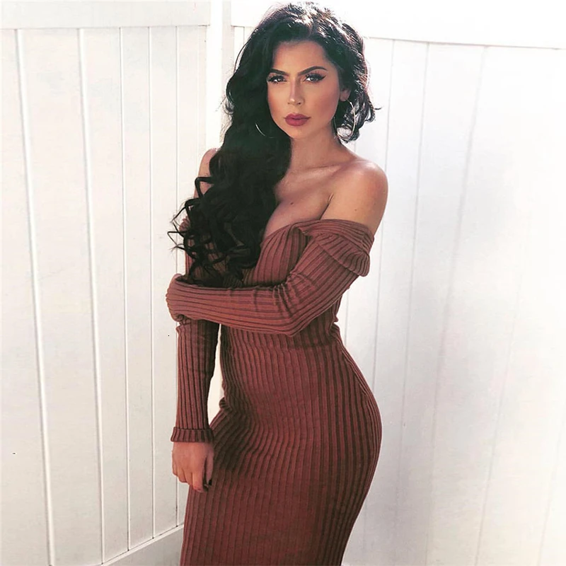 Зимнее облегающее платье COSYGAL с открытыми плечами Вечерние Платья макси длинным