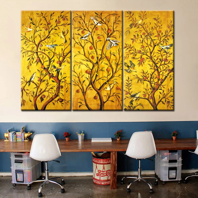 Настенная картина Дерево жизни с птицами 3 панели | Дом и сад