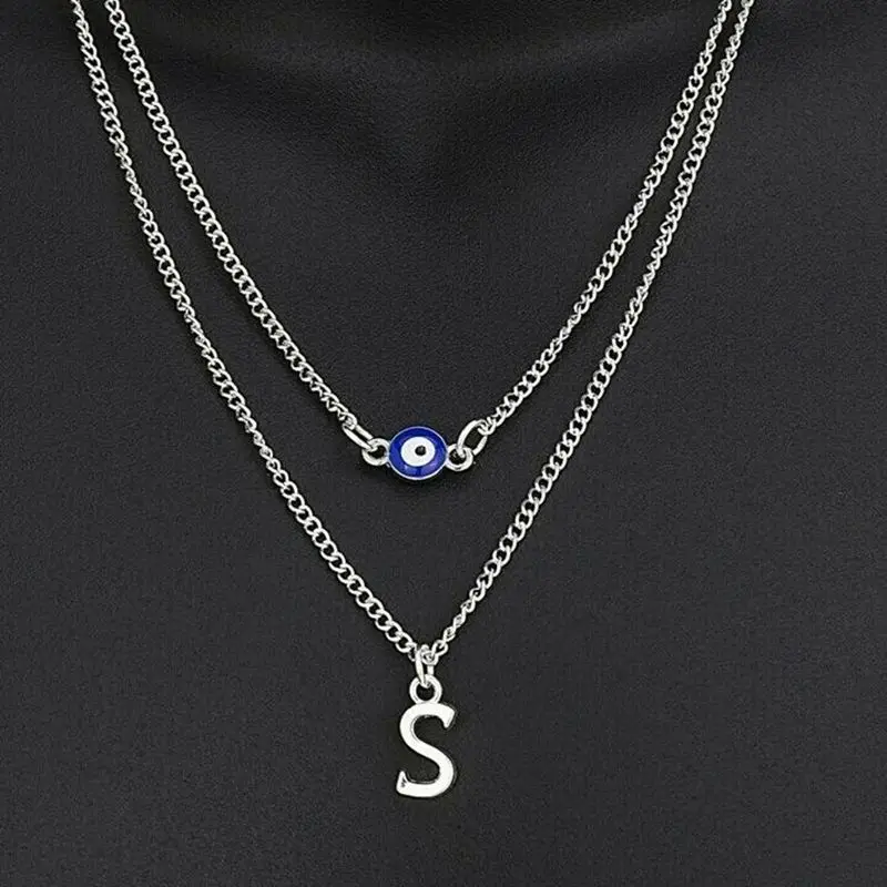 Многослойные цепи Панк Серебряный Письмо A-Z ожерелье Пара в готическом стиле