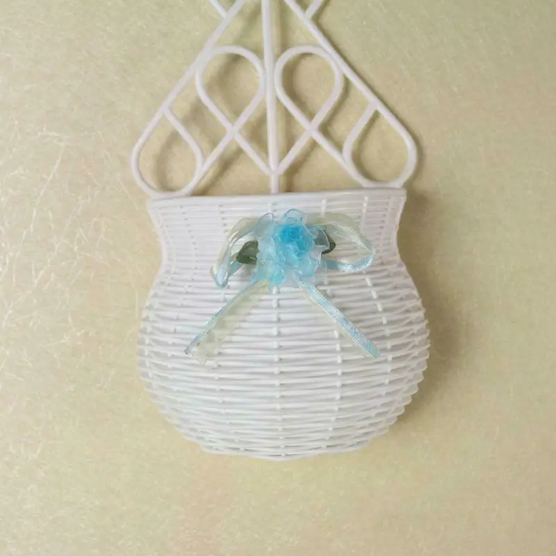 Пластиковые цветы растения Висячие корзина ваза из ротанга стены висят