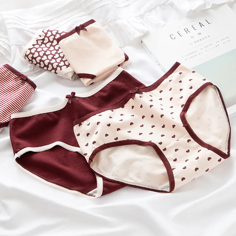 Cartoon Bow Girl Cute Underwear Women Panties Heart dots Soft Physical Cotton Panties Briefs Female Lingerie NK18