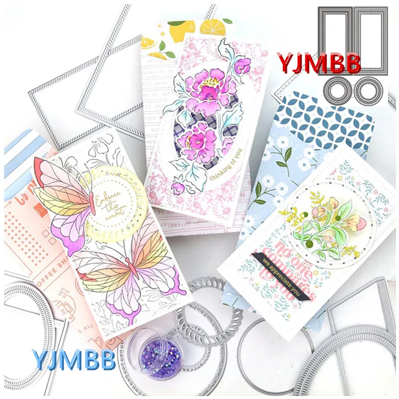 

YJMBB 2021 New Rectangle Round Greeting Card Metal Cutting Dies Scrapbook Album Paper DIY Card Craft Embossing Die Cutting