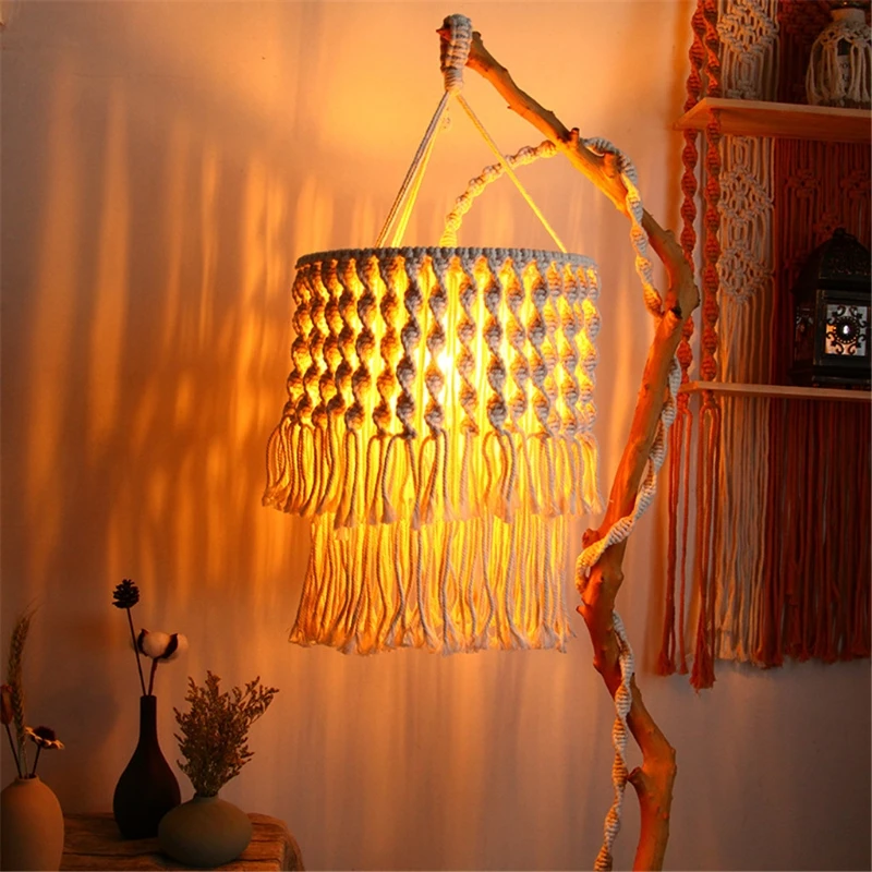Плетеная вручную лампа макраме в стиле бохо светильник Подвесная с кисточкой