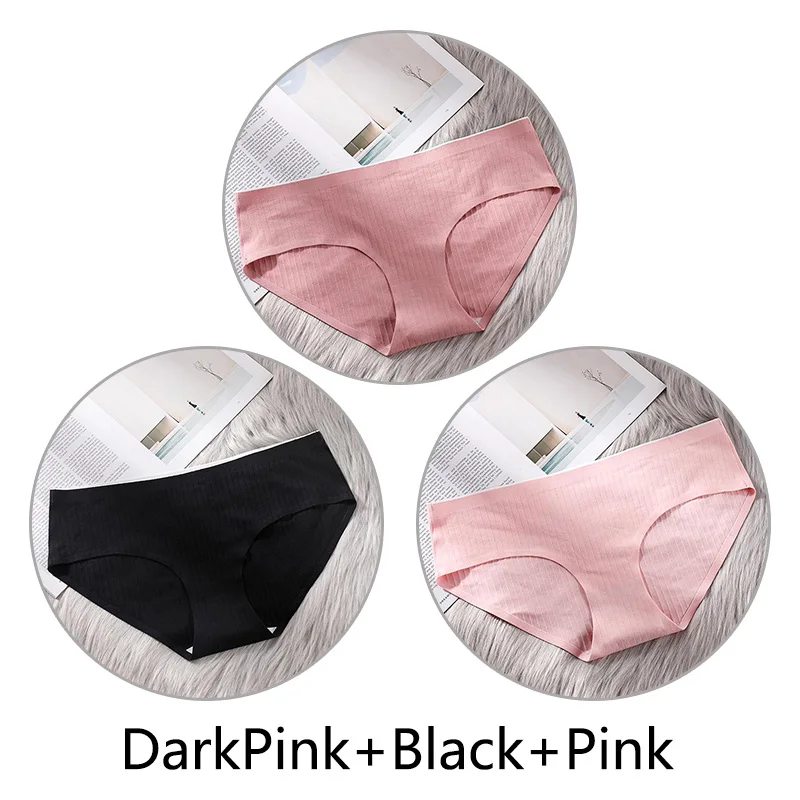 DPink Black Pink 3 шт. сверхтонкое, бесшовное нижнее белье из хлопка, Для женщин нижнее белье, мягкие трусики с большими чашечками для Размеры 4XL белье соты с заниженным шаговым швом ткань нижнее бельё - Цвет: DPink Black Pink