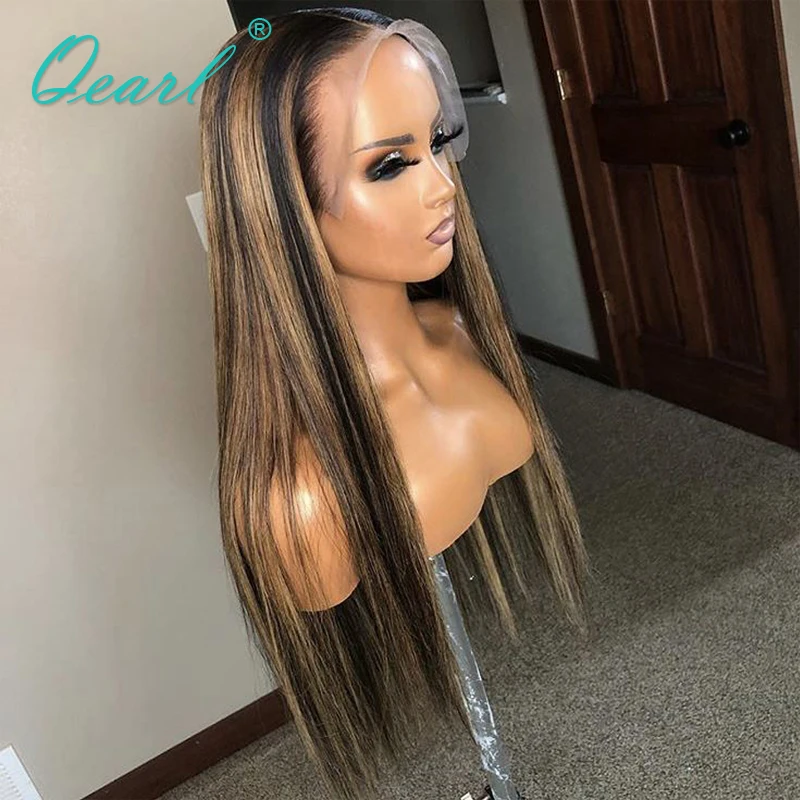 Прямой выделенный цвет парик из человеческих волос на кружеве для женщин