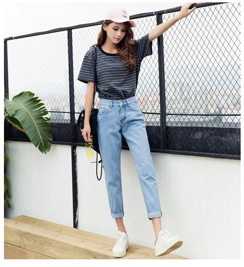 

Spring/Summer 2019 Light Blue Harem Jeans Women Street Style Elastic Waist Denim Trousers High Waist Thin Loose Feet Harem Pants