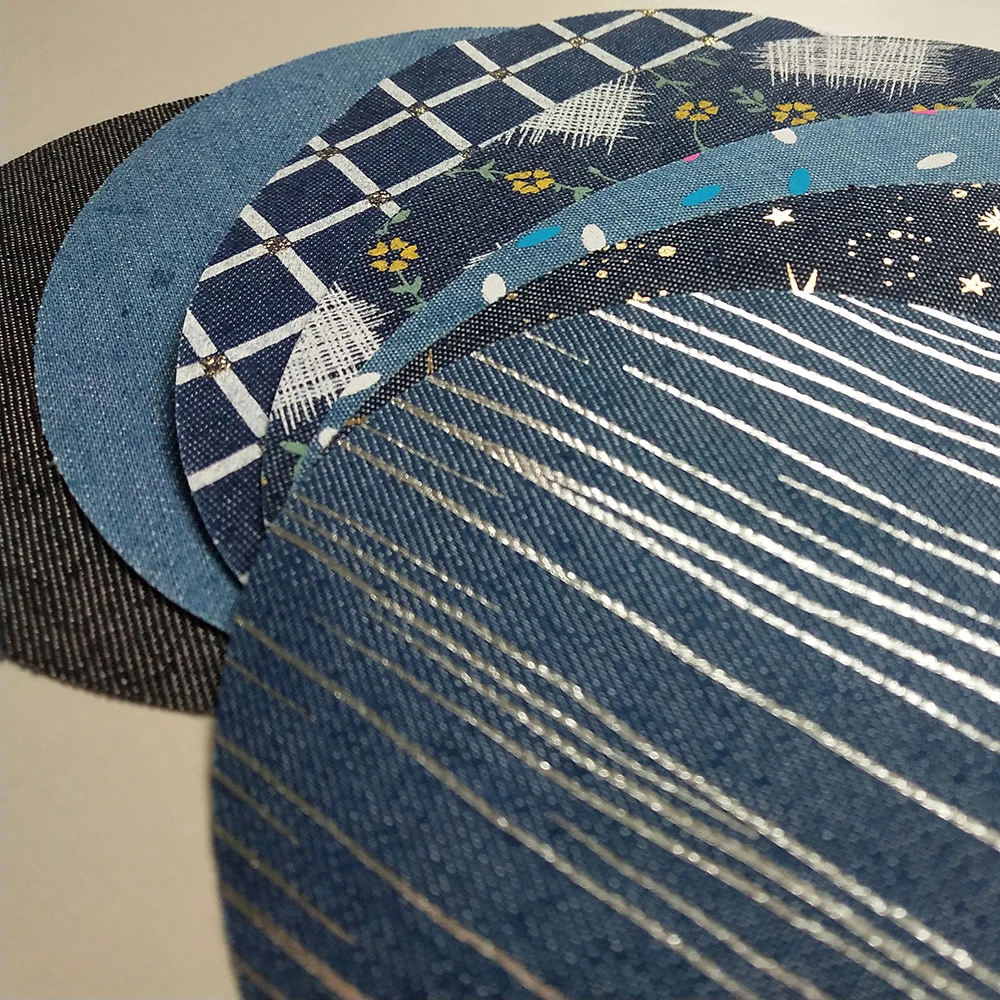 

Denim Cloth Patches DIY Iron On Denim Elbow Patch Repair For Jeans Clothing Pants Apparel Sewing Fabrics Lattice Stripe Printing