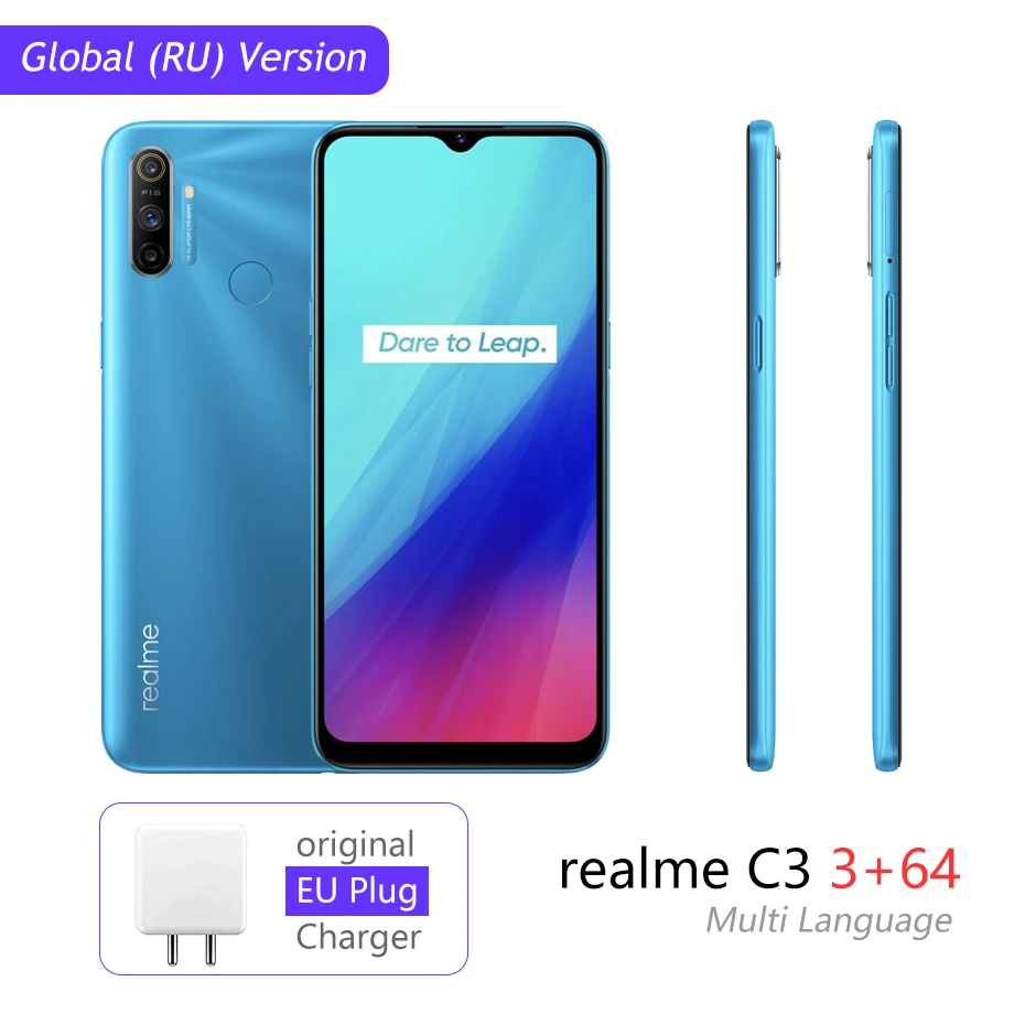 Realme C3 глобальная версия 3 Гб оперативной памяти 64 ГБ 5000 мАч Helio G70 процессор 12MP AI
