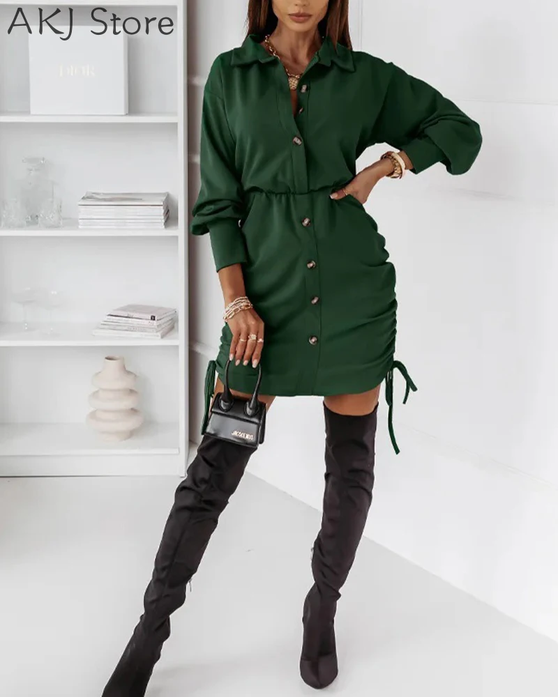 Женское Повседневное платье-рубашка на завязках с отложным воротником и
