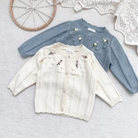 vintage floral embroidery toddler girls sweater spring fall long sleeve cotton knit jackets for girls tops children cardigans