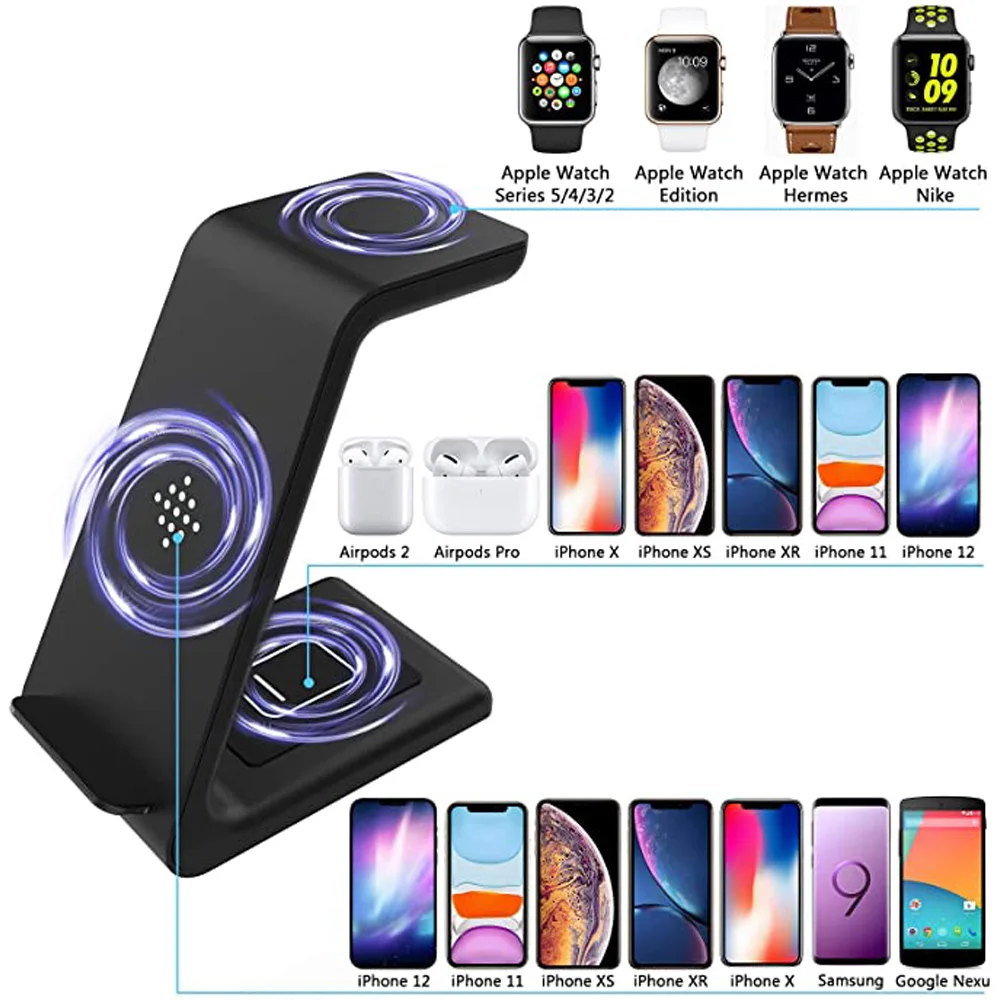 

3 in 1 Wireless Charger Station For iPhone 12/11/8 Pro Max 15W Fast Apple Wireless Charging Stand Dock For Airpods pro iWatch